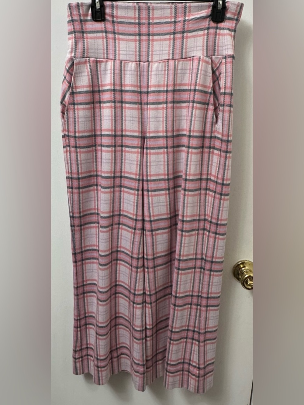 CAbi Pink and Gray Plaid Wide-Leg Pants